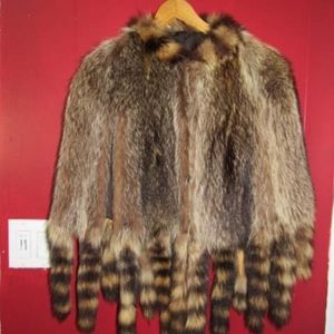 Genuine real Raccoon fur tailed poncho/shawl